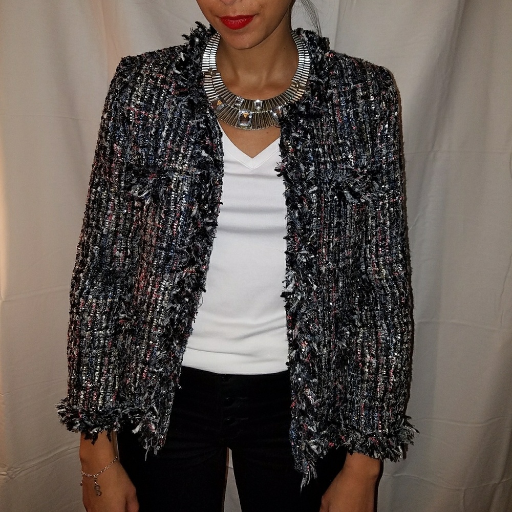 Puzuo Vintage Multi colored Blazer with Fringe